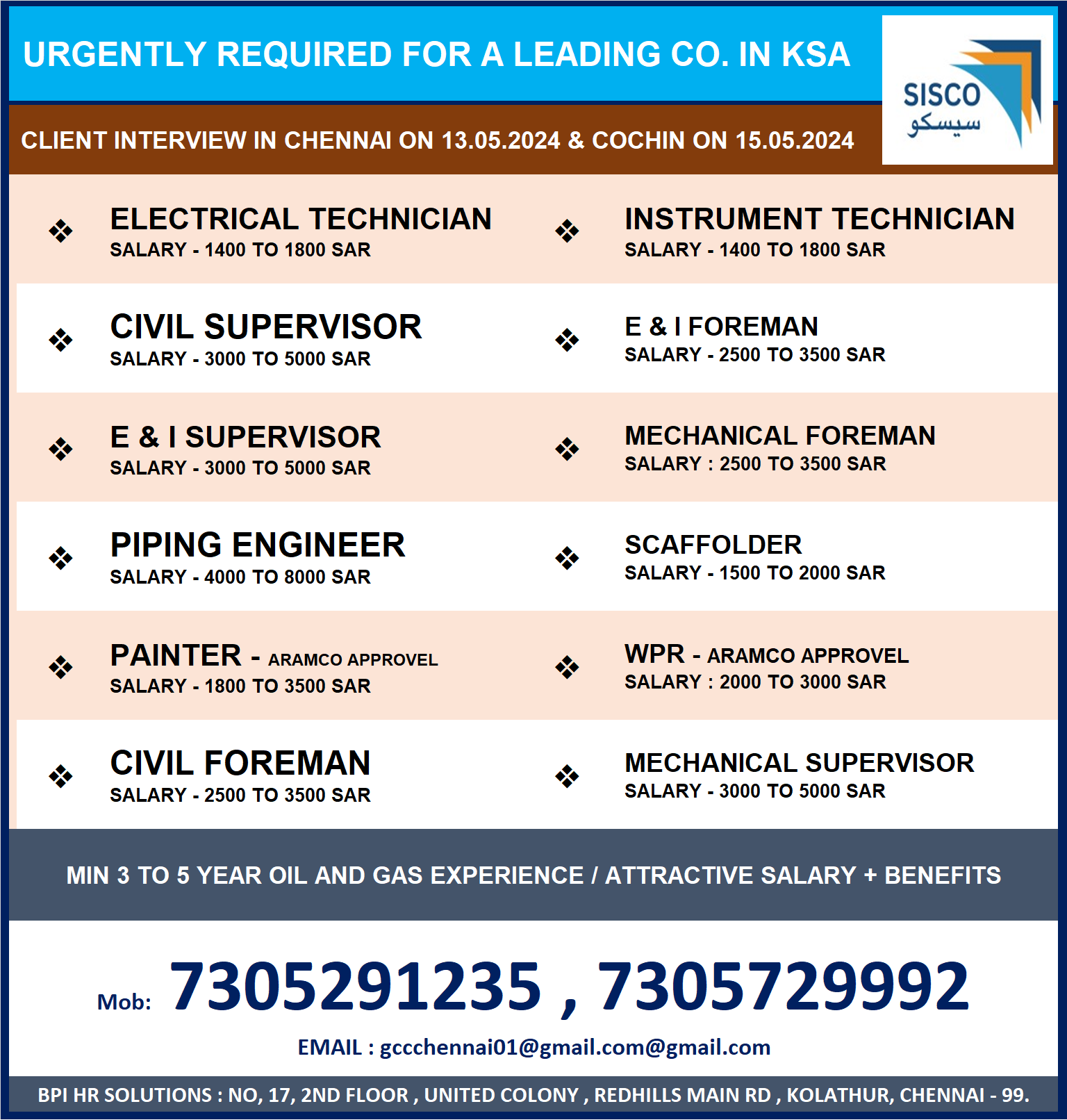 URGNELTY REQUIRED FOR A LEADING CO. IN KSA