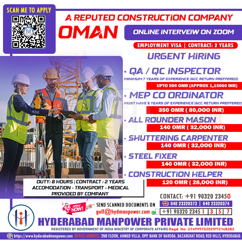 Urgent Hiring for A Reputed Construction Company - Oman