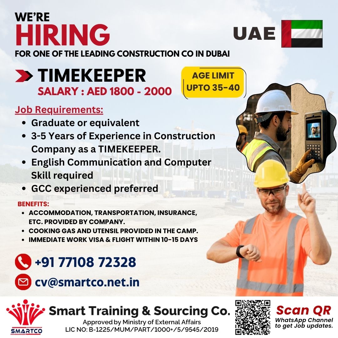URGENTLY REQUIRED FOR UAE FOR ONE OF THE LEADING CONSTRUCTION CO IN DUBAI