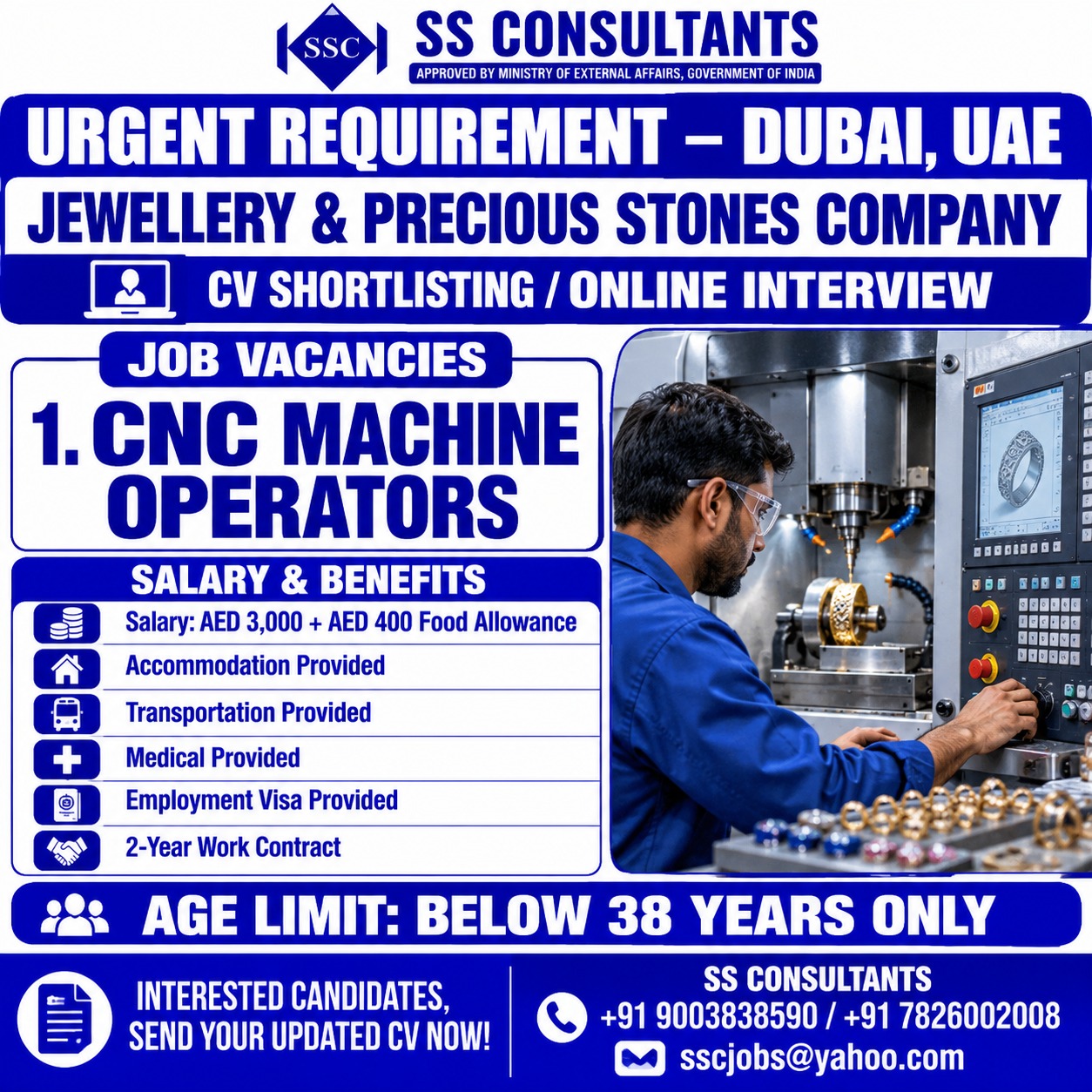 Jewellery CNC Operator Jobs Dubai – 2-Year Contract & Visa