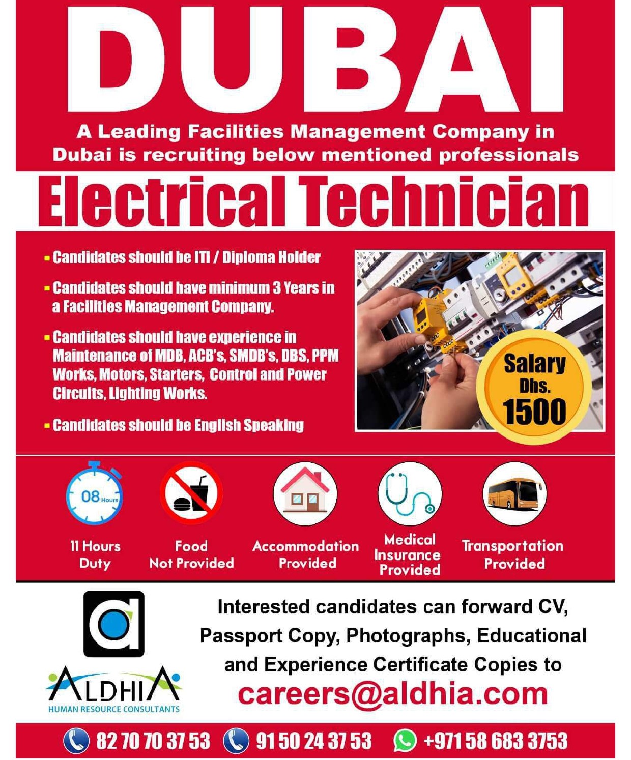 Required Electrical Technician for UAE