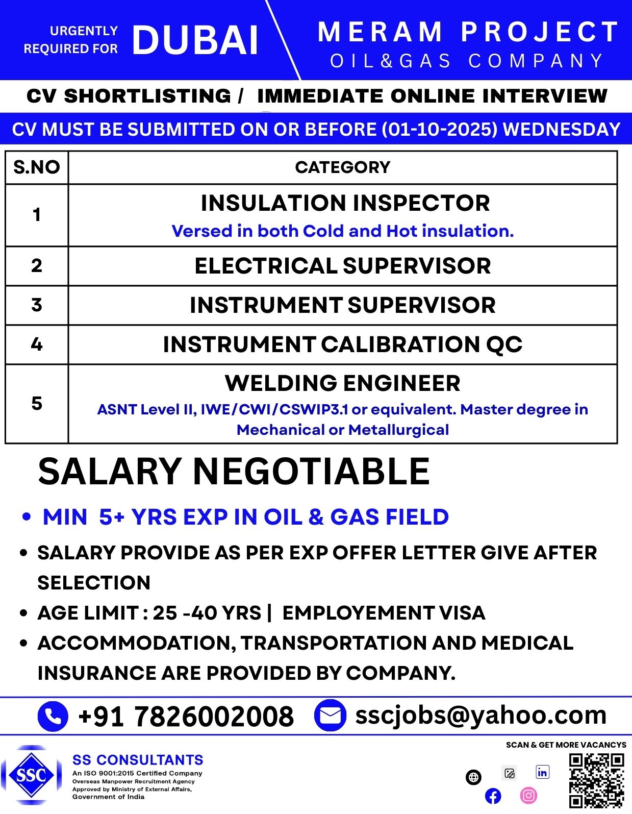 Oil & Gas Careers Dubai: QC Inspector, Electrical & Instrument Supervisor Jobs