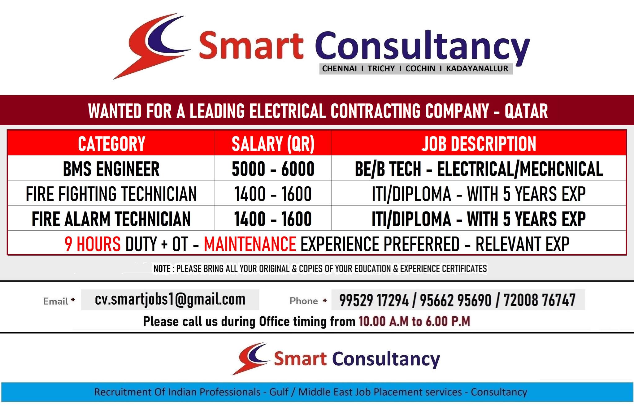 WANTED FOR A LEADING ELECTRICAL CONTRACTING COMPANY - QATAR