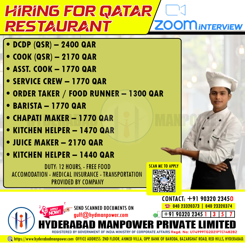 Urgent Hiring for A Leading Restaurant in Qatar