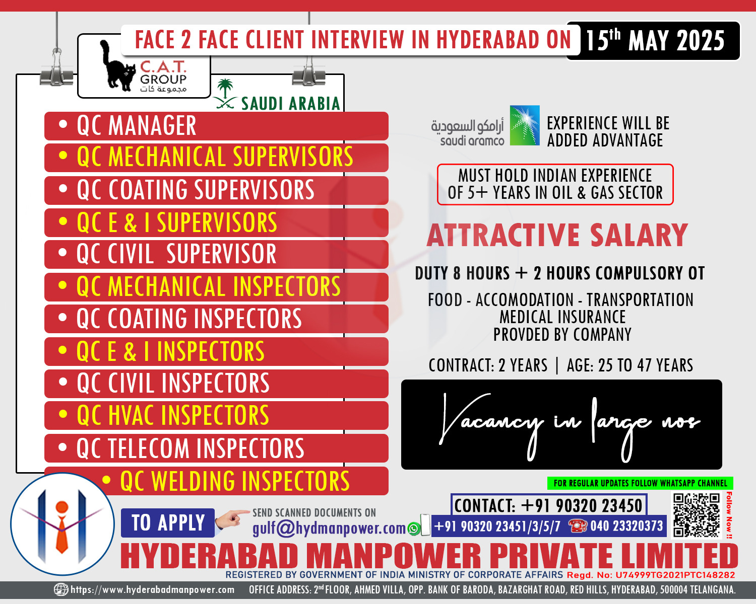 Urgent Hiring for A CAT GROUP Company of Saudi Arabia