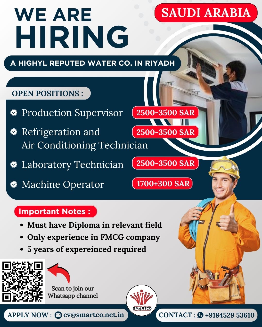SAUDI ARABIA WE ARE HIRING A HIGHYL REPUTED WATER CO. IN RIYADH
