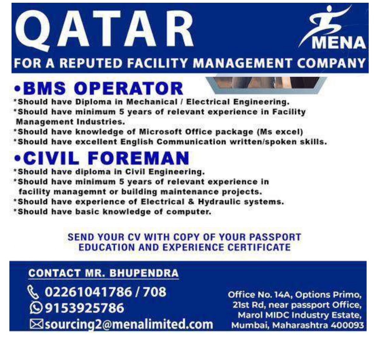 Hiring Civil Foreman for Qatar