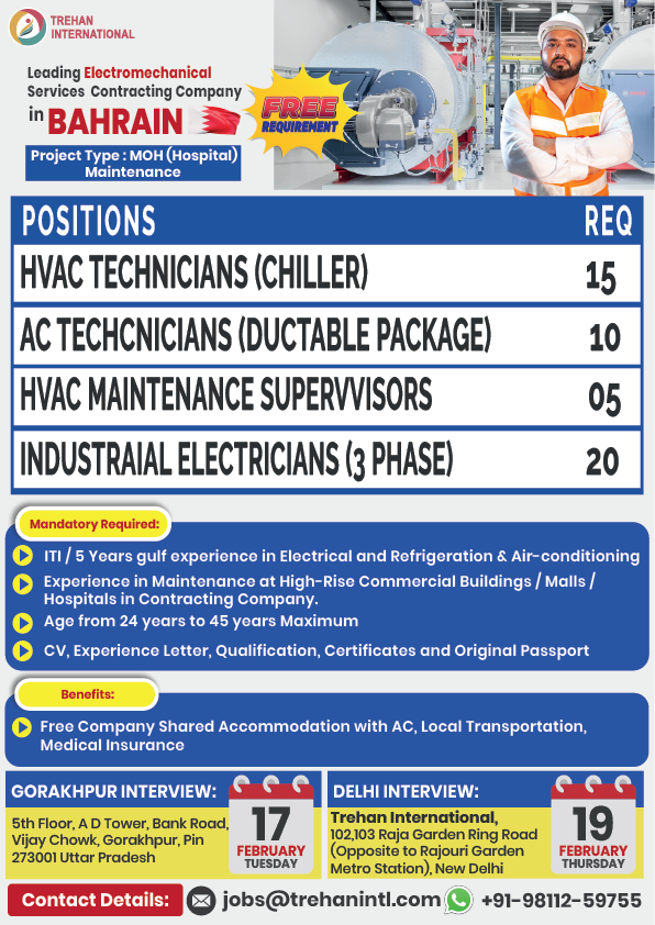 URGENT HIRING – BAHRAIN (MOH Hospital Maintenance Project) 🇧🇭