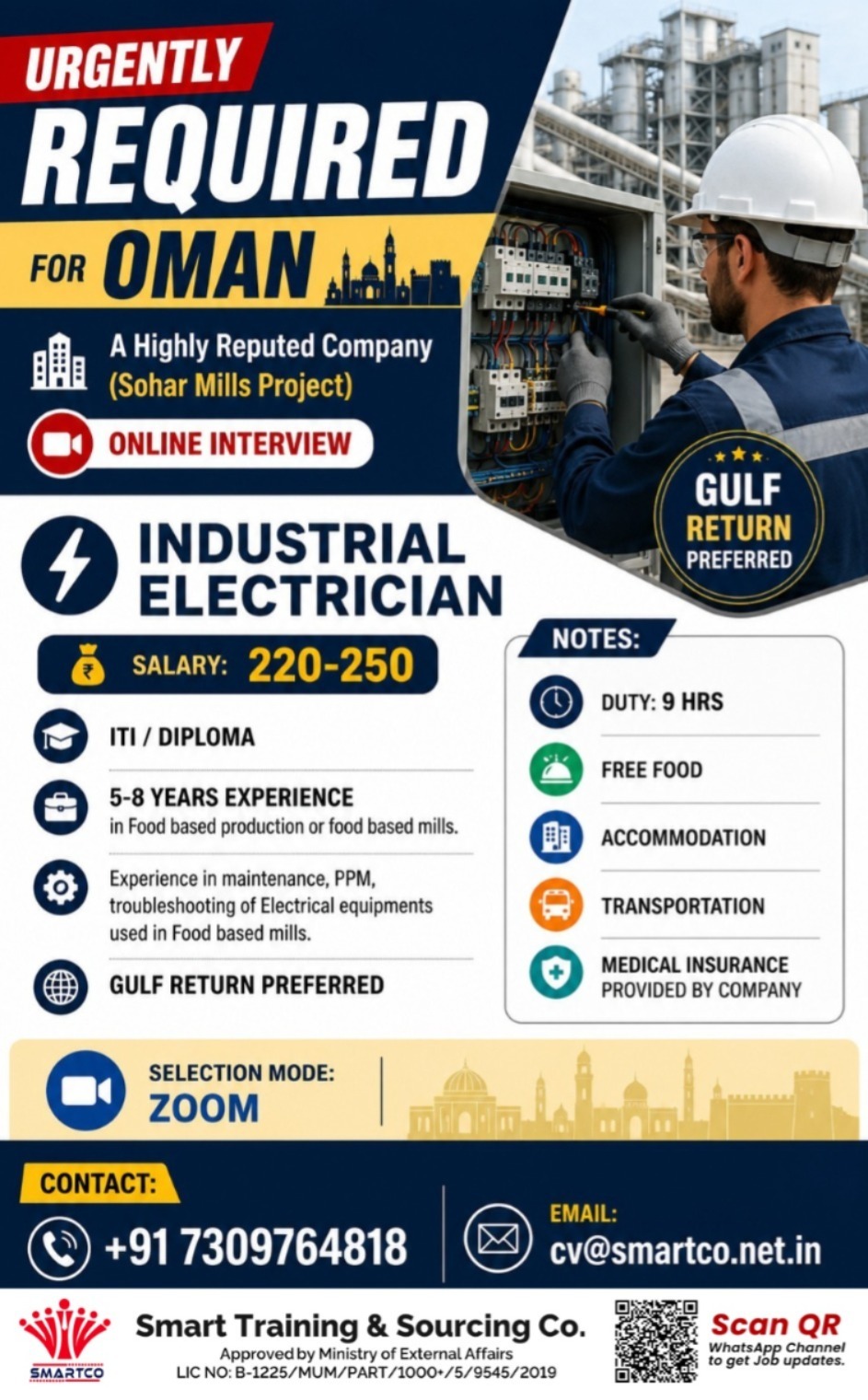 Urgently Required for Oman  A Highly Reputed Company (Sohar Mills Project)