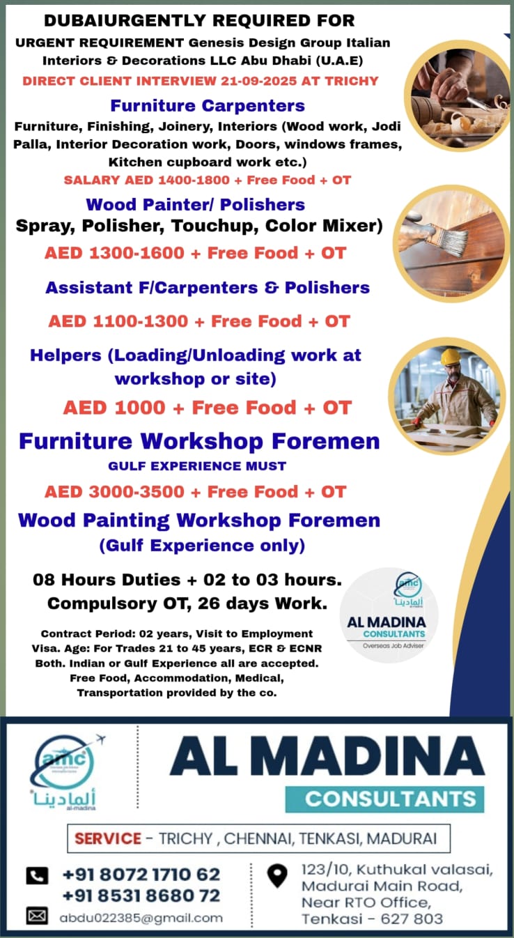 URGENT REQUIREMENT Genesis Design Group Italian Interiors & Decorations LLC Abu Dhabi (U.A.E)