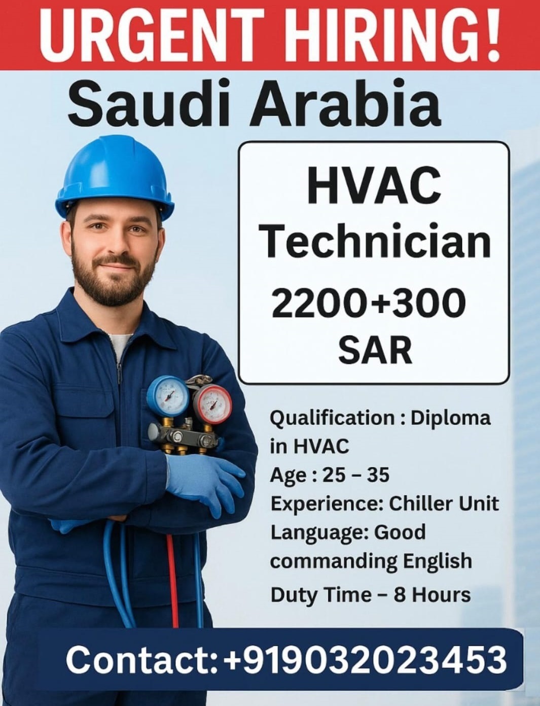 Urgent Hiring HVAC Technician for A Leading Company in Saudi Arabia