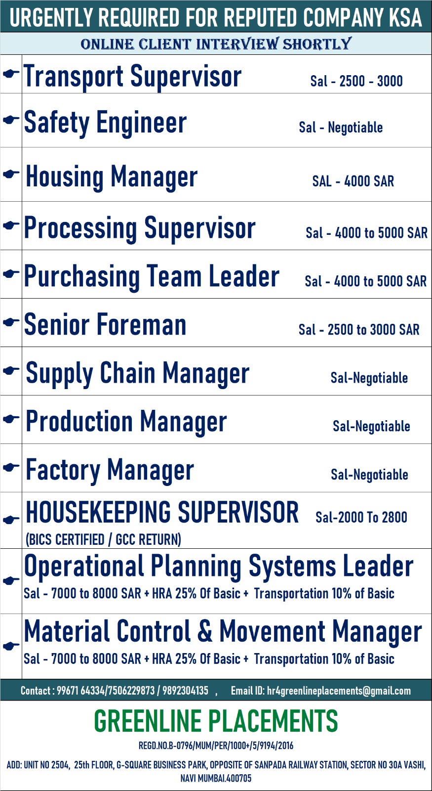 URGENTLY REQUIRED FOR REPUTED COMPANY KSA