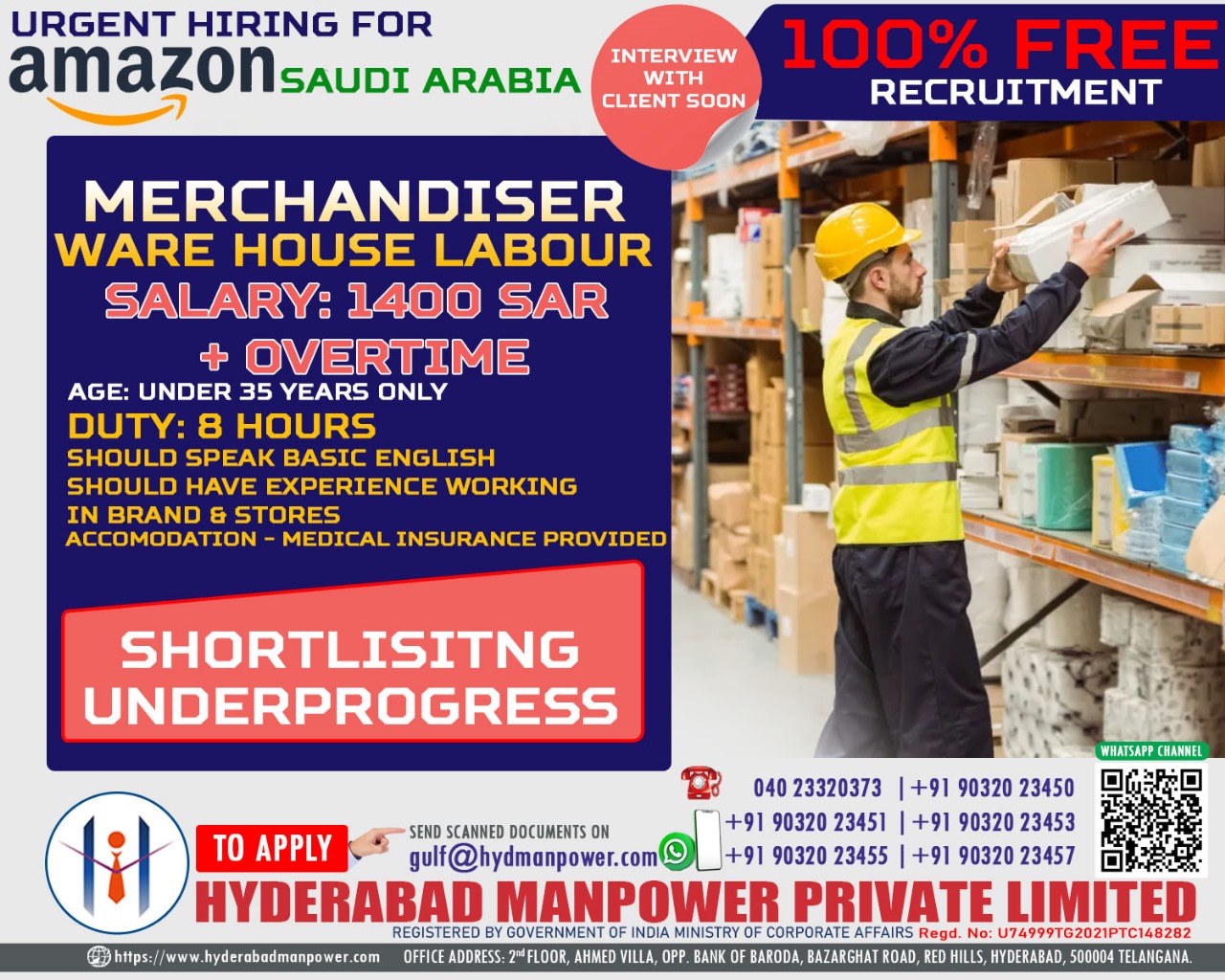 Urgent Hiring for A Leading Amazom Company in Sauidi Arabia
