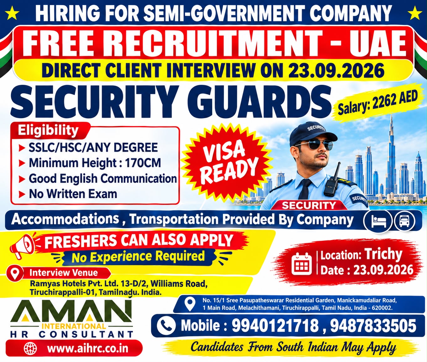 UAE SECURITY GUARD JOB – FREE RECRUITMENT 