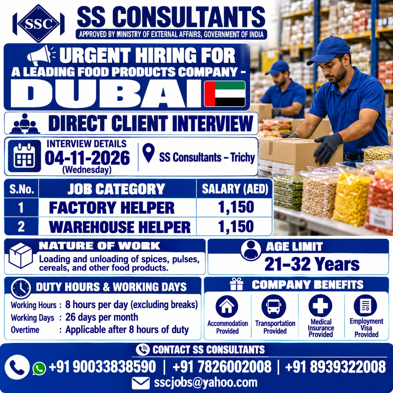 Urgent Dubai Jobs 2026: Factory & Warehouse Helper Openings | SS Consultants Trichy