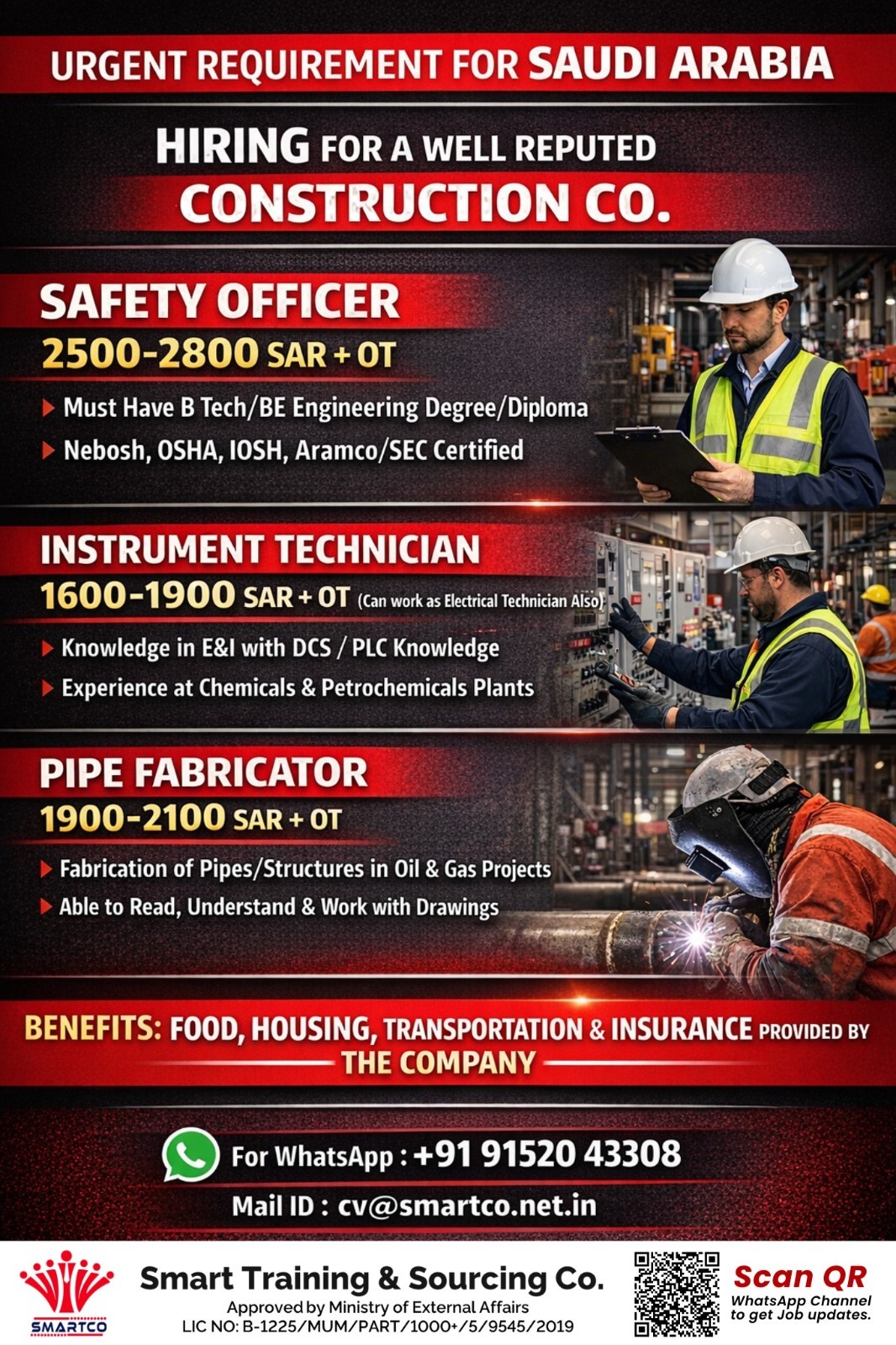URGENT REQUIREMENT FOR SAUDI ARABIA HIRING FOR A WELL REPUTED CONSTRUCTION CO.
