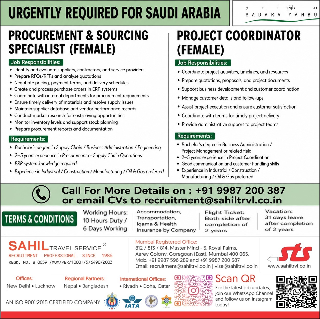 Hiring for Saudi– Required for Huge and Highly Reputed company in yanbu, Saudi Arabia