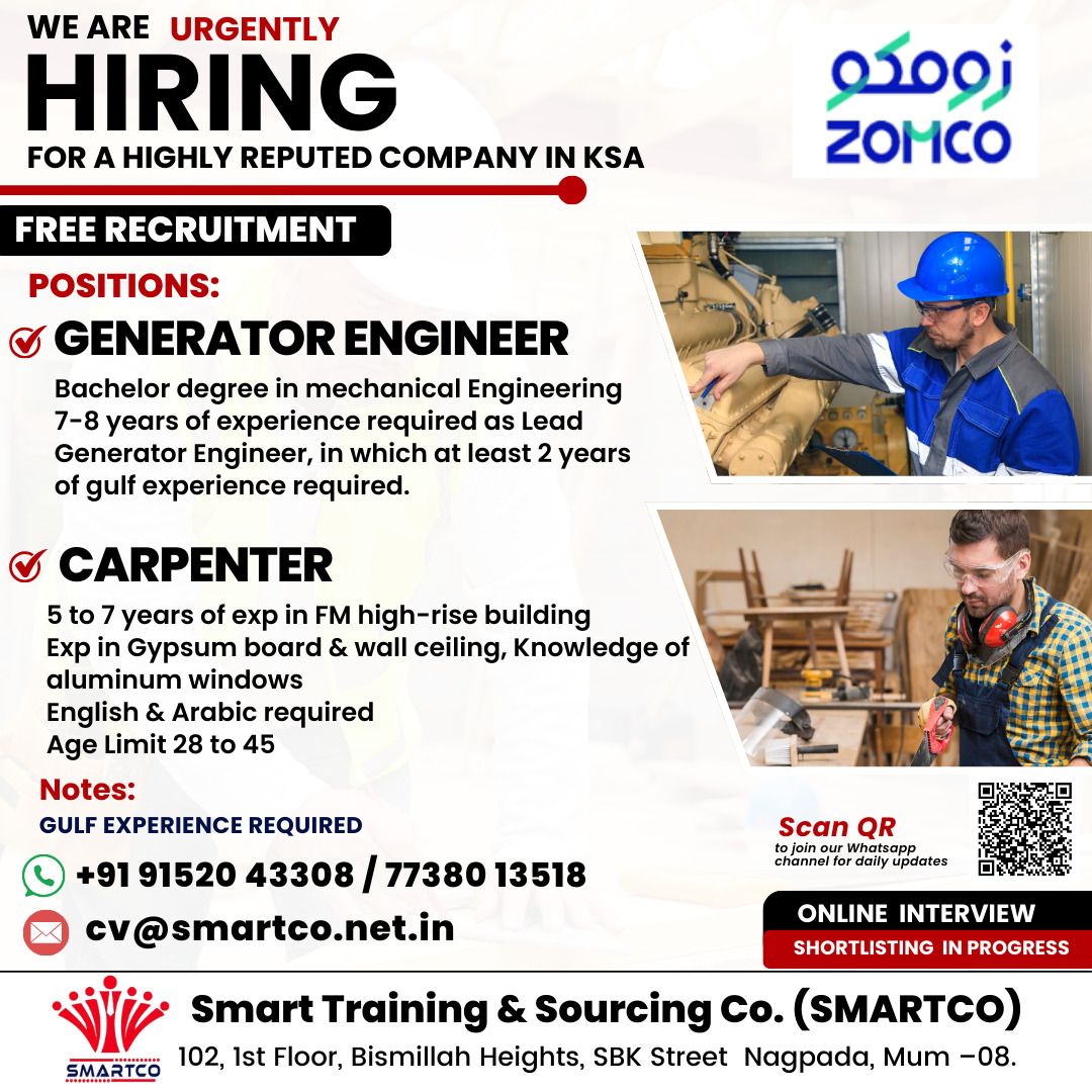 WE ARE URGENTLY HIRING FOR A HIGHLY REPUTED COMPANY IN KSA