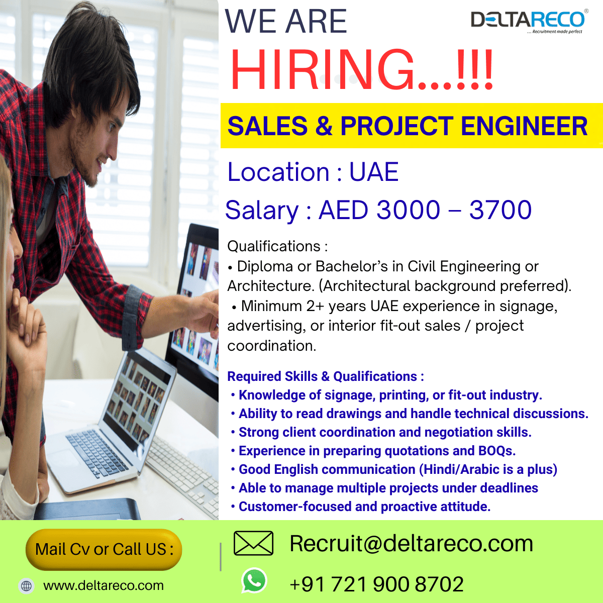 Hiring  Sales and Project Engineer for  UAE