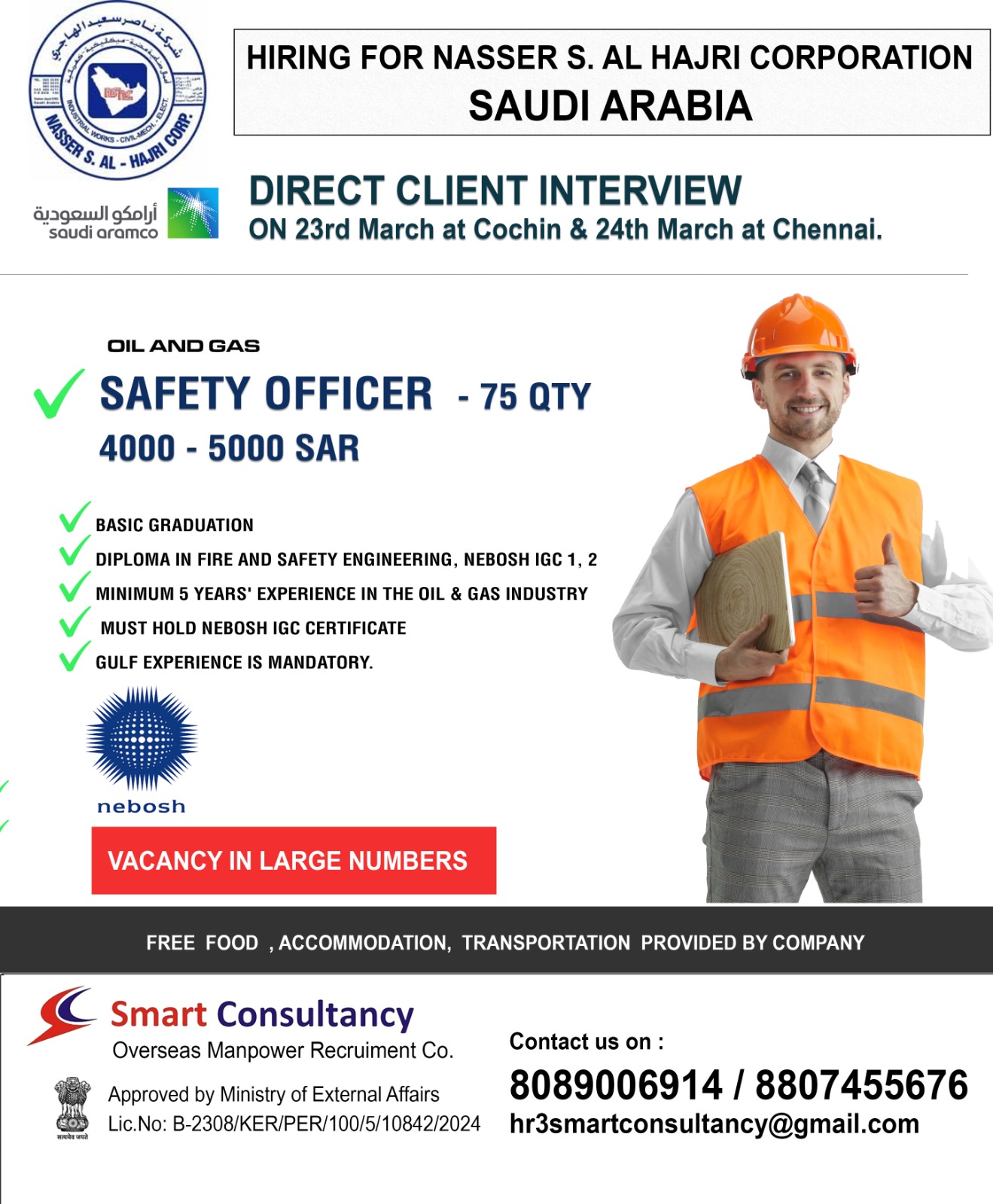 WE ARE HIRING FOR NASSER S. AL HAJRI CORPORATION (NSH) SAUDI ARABIA DIRECT CLIENT INTERVIEW ON 23RD MARCH AT COCHIN & 24TH MARCH AT CHENNAI
