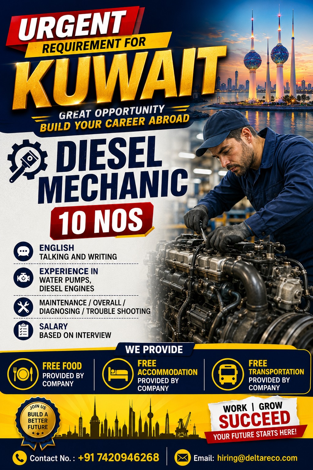Hiring Diesel Mechanic For  Bahrain