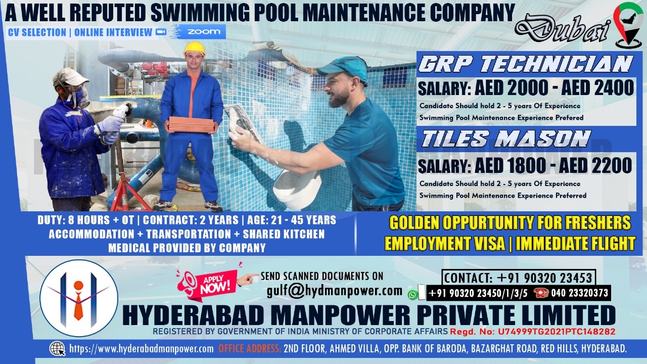 Urgent Hiring for A Well Reputed Swimming Pool Company in Dubai
