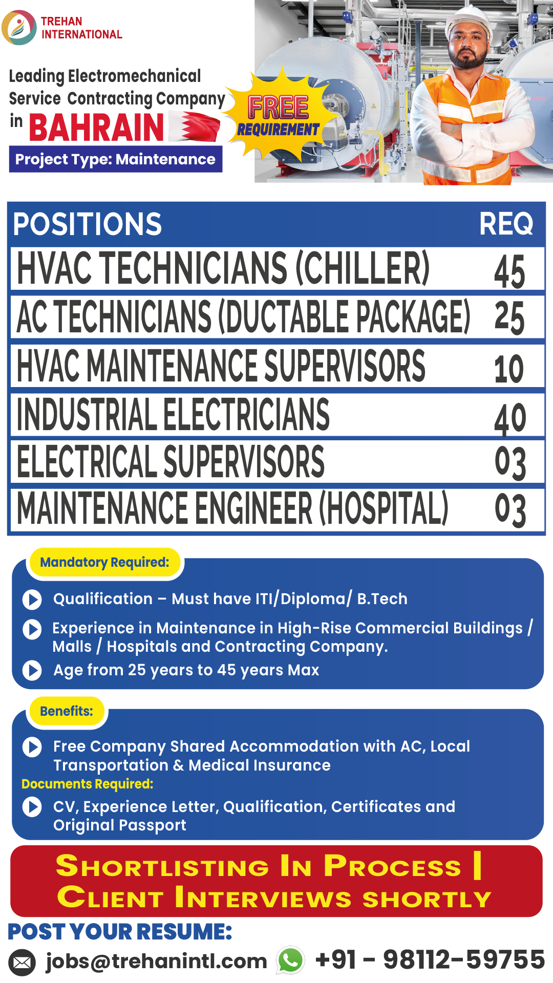 RECRUITMENT FOR BAHRAIN – LEADING ELECTROMECHANICAL SERVICE CONTRACTING COMPANY