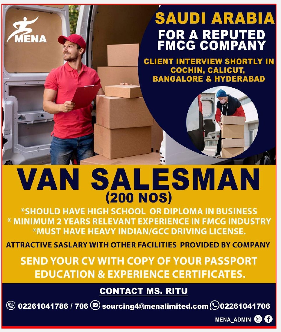 Hiring Van Salesman for KSA