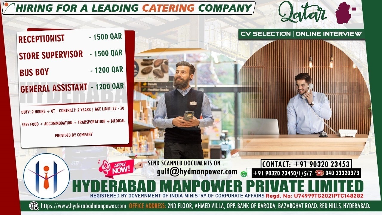 Urgent Hiring for A Leading Catering Company of Qatar