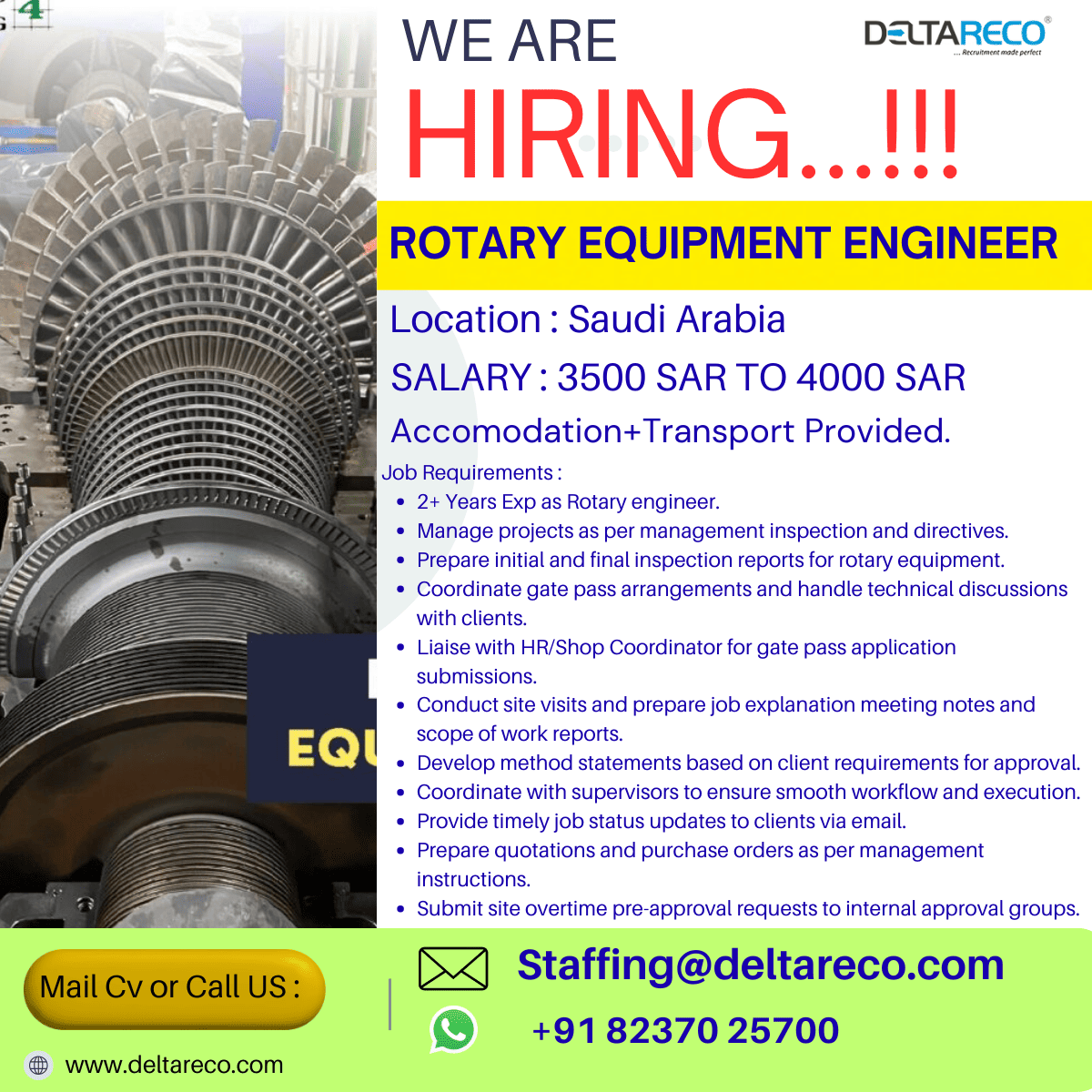 Hiring  Rotary Equipment Engineer for Saudi Arabia