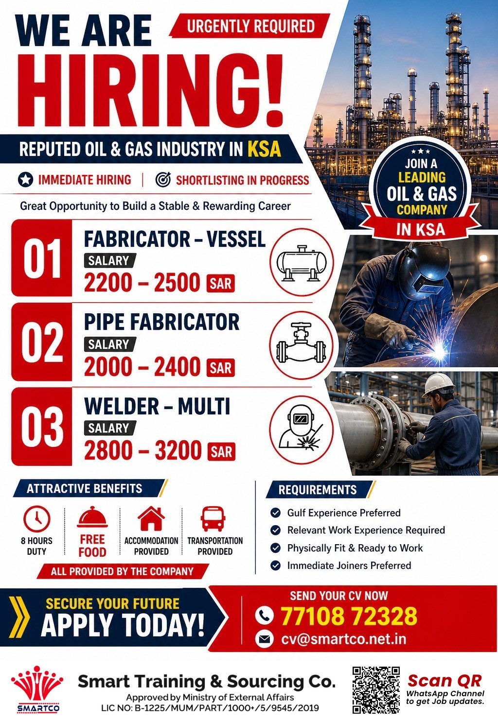 WE ARE URGENTLY REQUIRED HIRING! REPUTED OIL & GAS INDUSTRY IN KSA