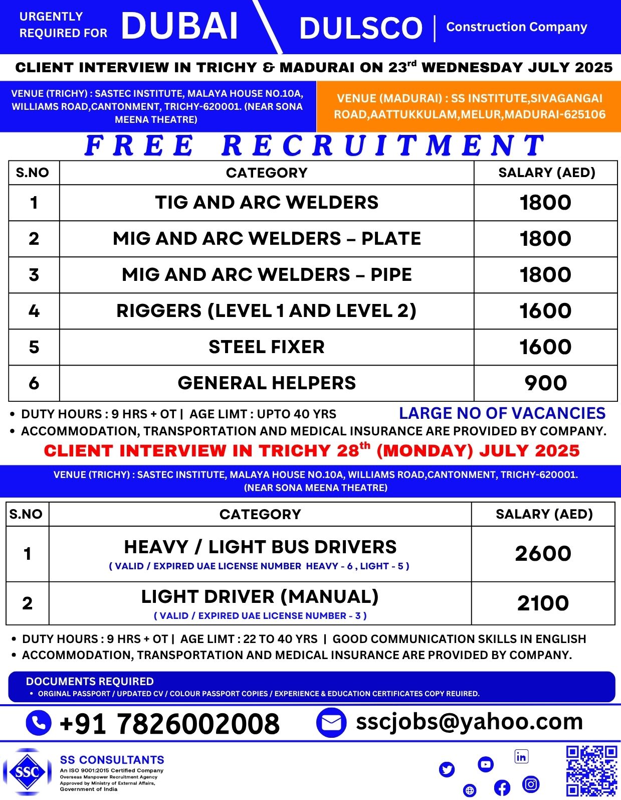 Urgent Hiring in Dubai – AED 1800-2600 Salary for Welders, Drivers & Helpers | Apply Now