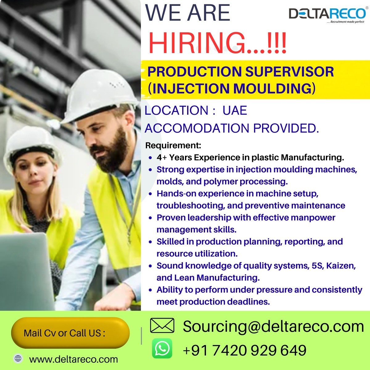 Hiring  Production Supervisor for UAE with Best Salary