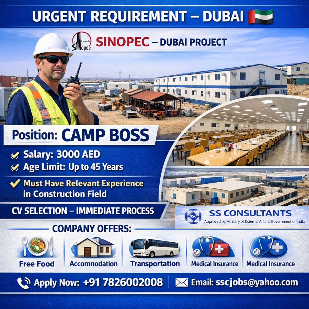 Camp Boss Vacancy – Dubai | Construction Field | Free Food, Accommodation & Medical