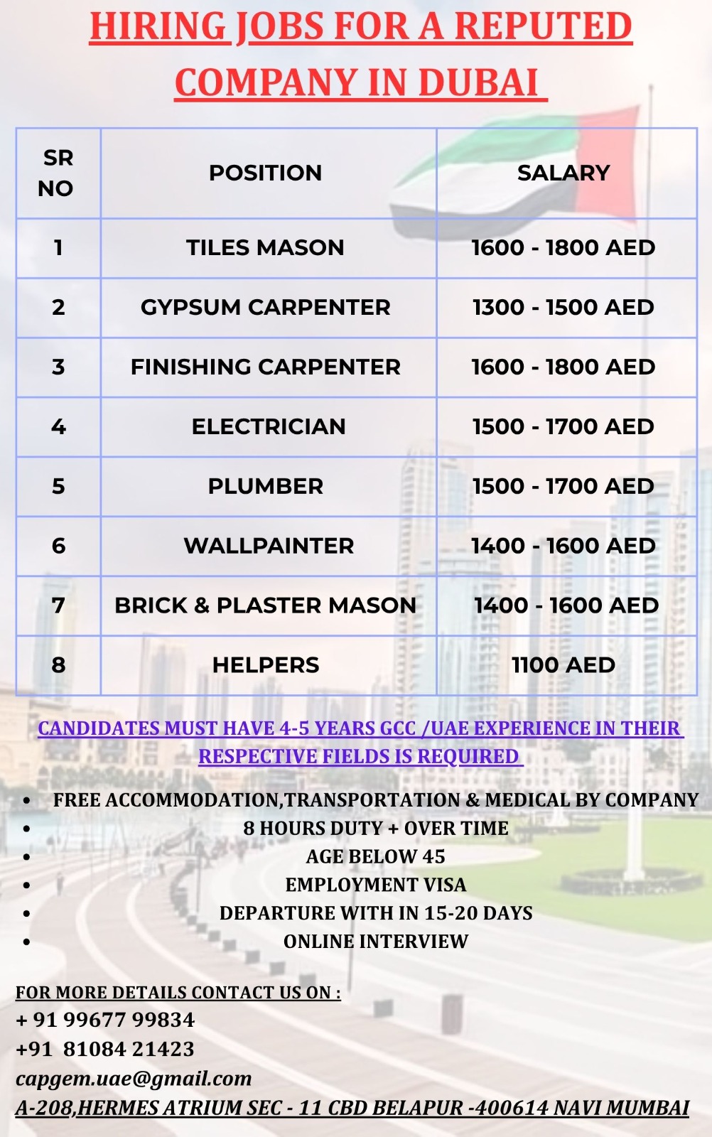 URGENT REQUIREMENT FOR DUAI 