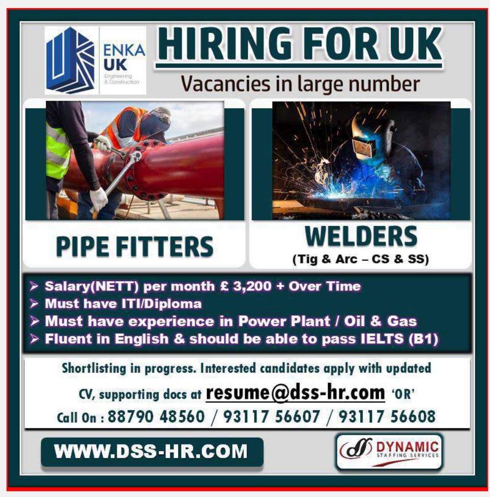 Need Pipe Fitter & Welder for UK