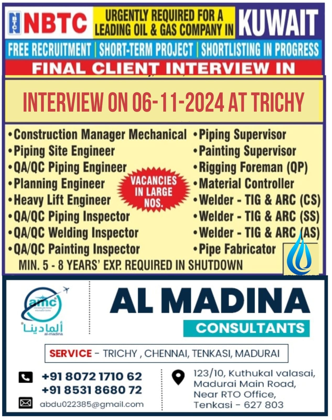 URGENTLY REQUIRED FOR A LEADING OIL & GAS COMPANY IN IN  KUWAIT