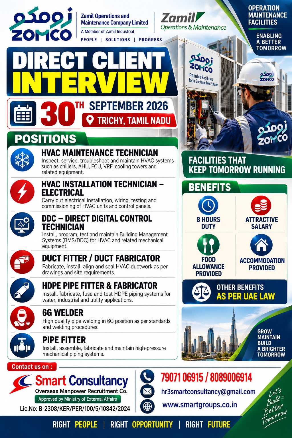 WE ARE HIRING FOR ZOMCO- UAE, 30TH SEPTEMBER AT TRICHY, TAMIL NADU