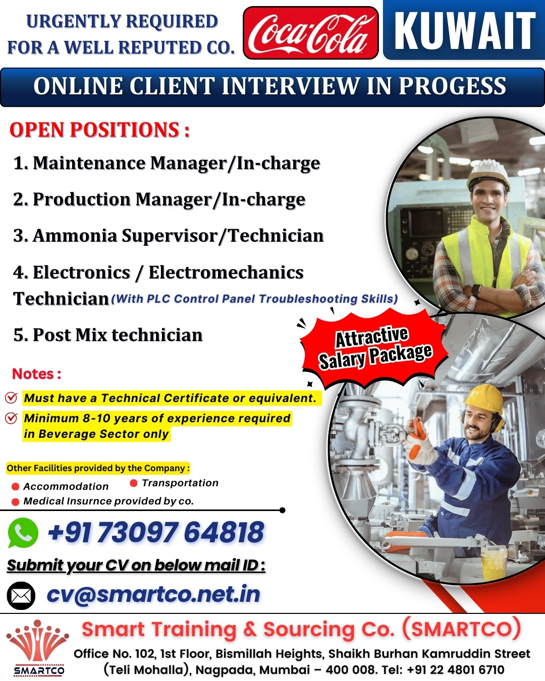 URGENTLY REQUIRED FOR Coca-Cola KUWAIT (ONLINE CLIENT INTERVIEW IN PROGESS)