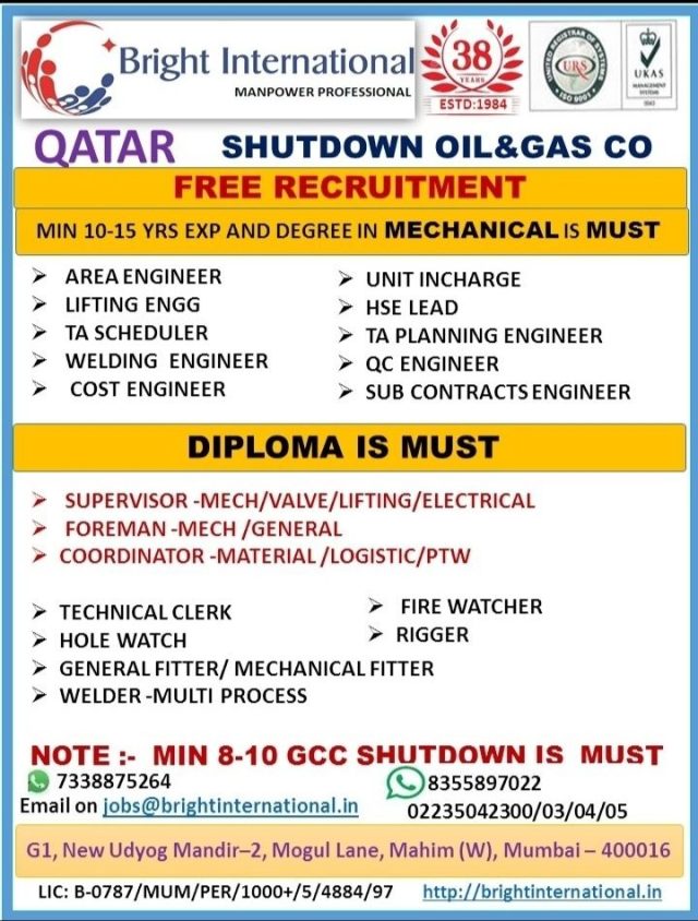 Free Visa Shutdown Project Oil/Gas