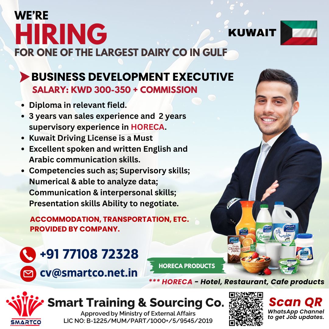 URGENTLY REQUIRED FOR KUWAIT FOR ONE OF THE LARGEST DAIRY CO IN GULF