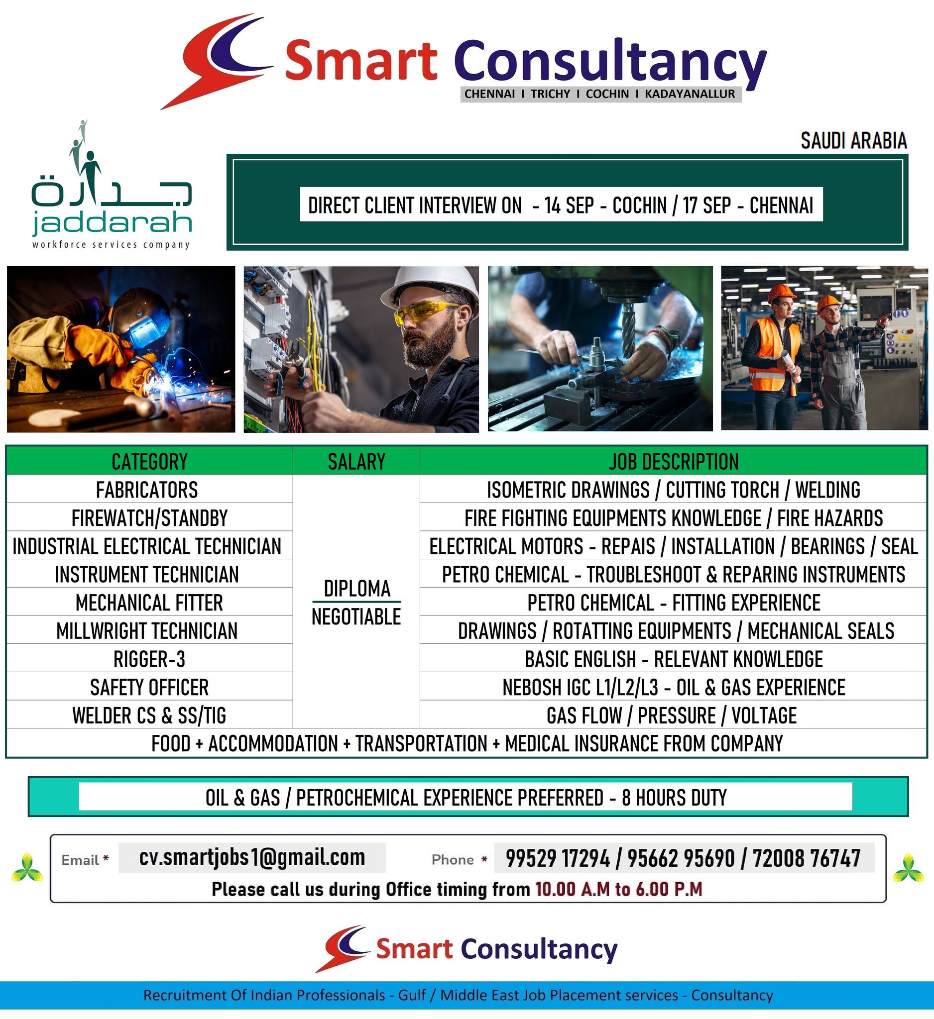 JADDARAH (SAUDI) - DIRECT CLIENT INTERVIEW ON 14 SEP - COCHIN / 17 SEP - CHENNAI