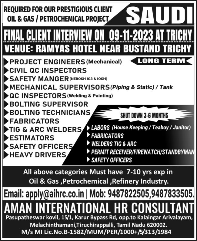 FINAL CLIENT INTERVIEW ON 9TH - NOV-2023 AT TRICHY 