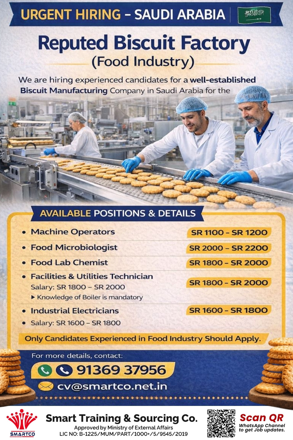 URGENT HIRING - SAUDI ARABIA Reputed Biscuit Factory (Food Industry)