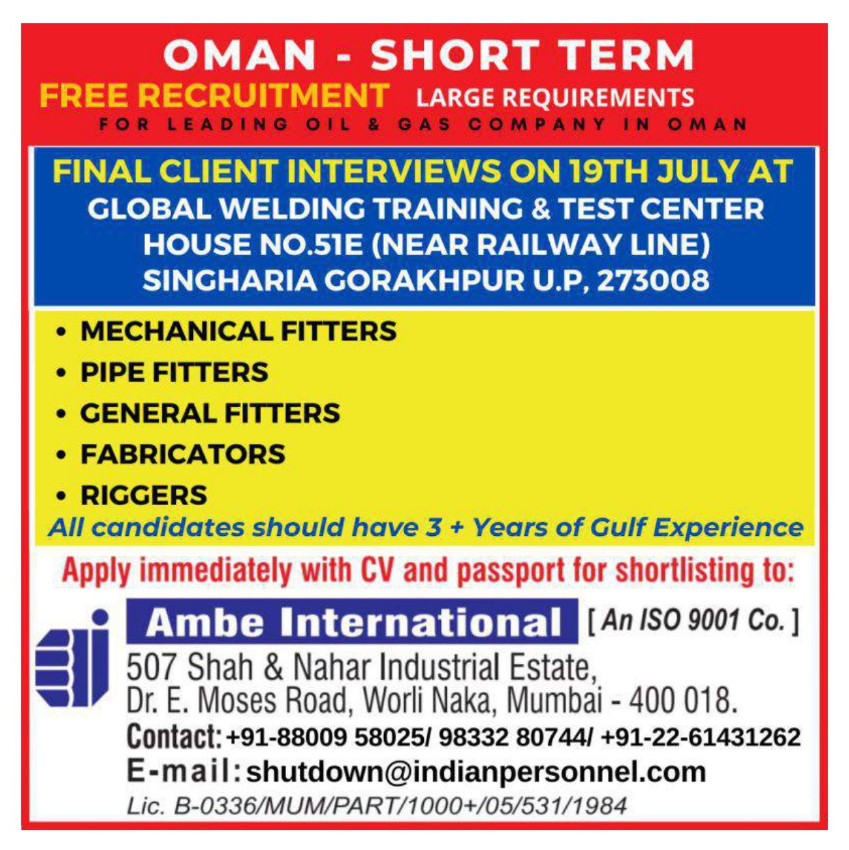Free Recruitment Oil & Gas Oman