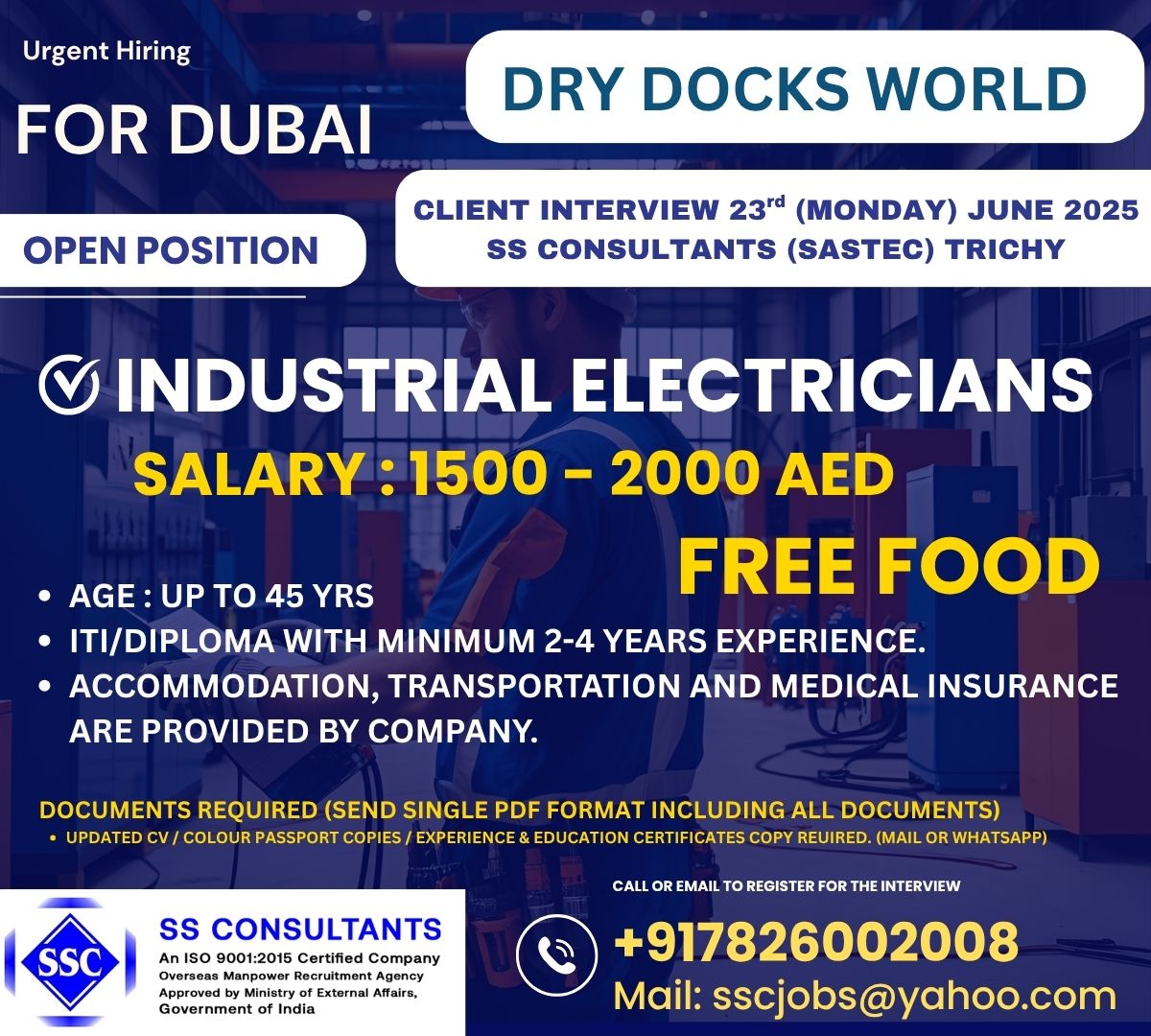 Apply Now: Industrial Electrician Jobs in Dubai – Visa & Transport Provided
