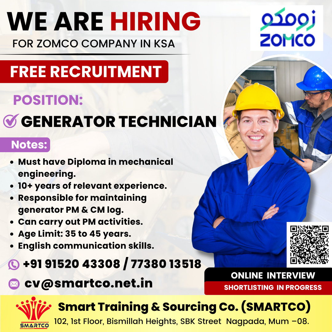 WE ARE HIRING FOR ZOMCO COMPANY IN KSA