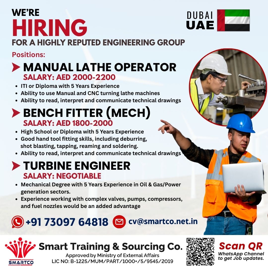 URGENTLY REQUIRED FOR DUBAI, UAE FOR A HIGHLY REPUTED ENGINEERING GROUP