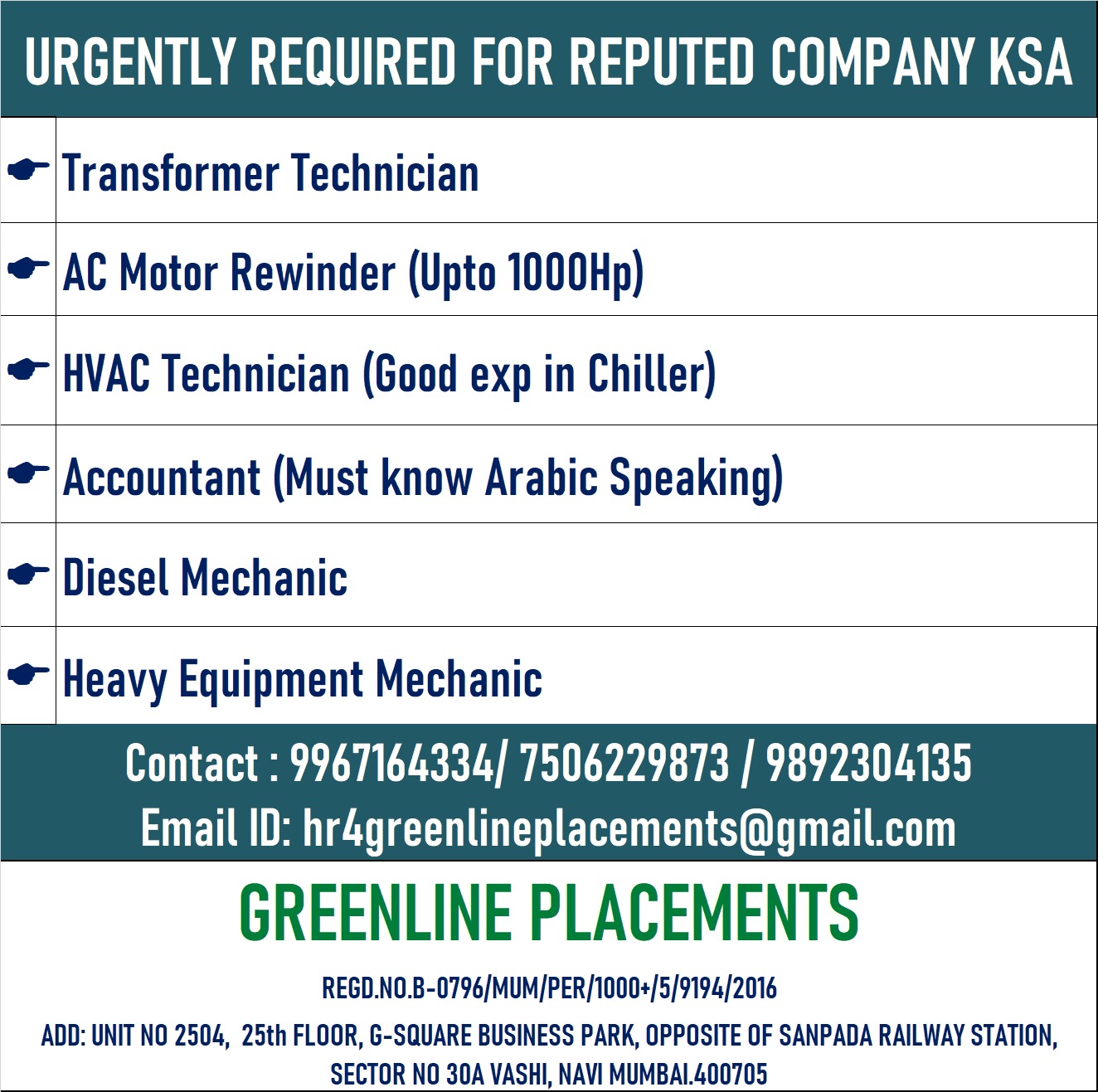 URGENTLY REQUIRED FOR REPUTED COMPANY KSA