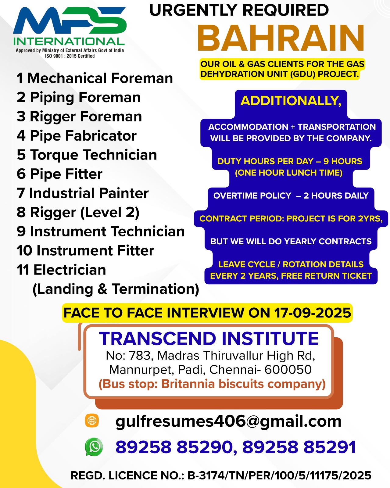FACE TO FACE CLIENT INTERVIEW IN CHENNAI ON 17.09.2025